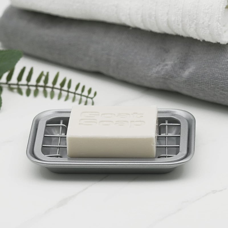 SheeChung Kitchen and Bathroom Soap Dish Tray - Metal 2-Piece Soap Dish Tray with Drainage Grid and Holder for Kitchen Sink Countertops to Store Soap, Sponges, Scrubbers - Rust Resistant (2 Pack, Silver) - Image 3